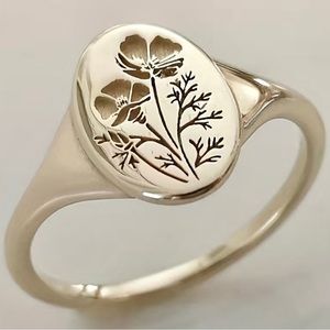 14k  Gold Plated Flower Signet Ring